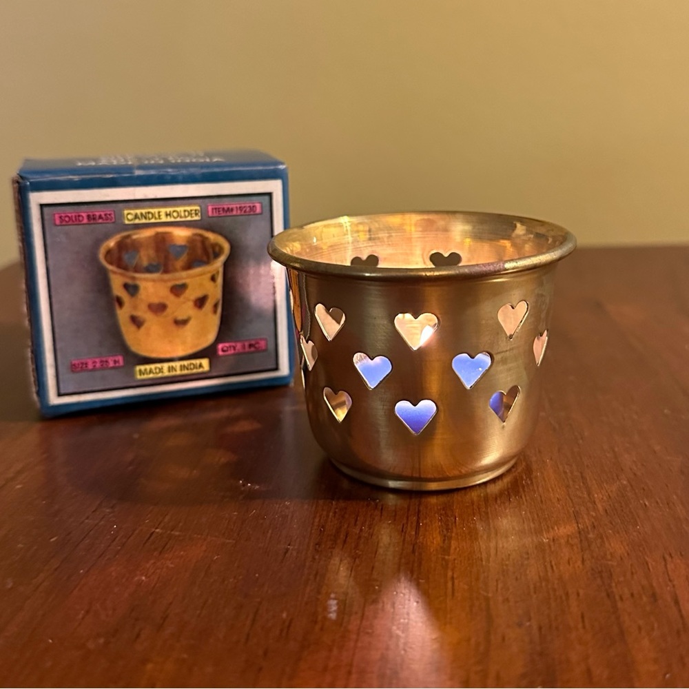 Vintage Brass Heart Votive / Tea Light Holder - N w/o T (each sold separately) - Picture 2 of 6